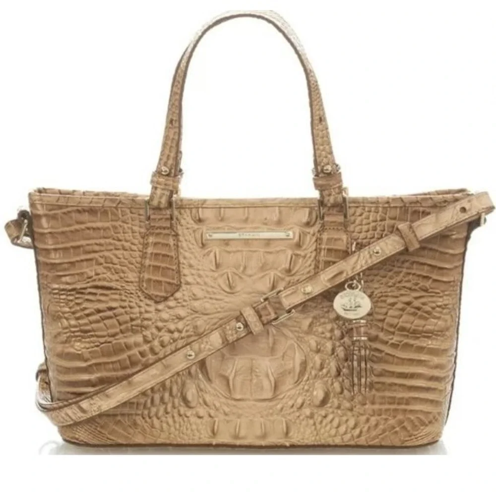 Brahmin Tan Melbourne Croc Embossed Leather Tote Purse‎ Bag  Detachable Strap